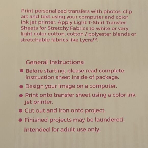 June Tailor Light T-Shirt Transfer Sheets Set of 3 Sheets NWT - Picture 6 of 8